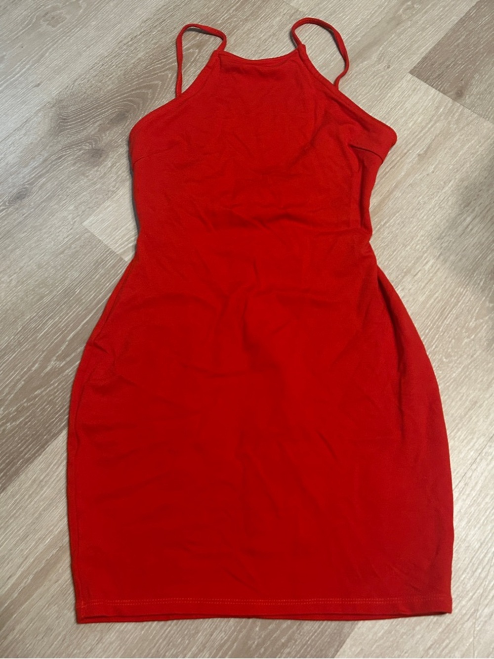 Iris Spaghetti Strap Bodycon Open Tied Back Mini Little Red Dress Sz Small